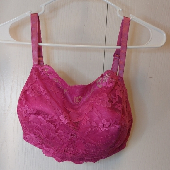 Amoureuse Bra Size 44C Pink Floral Lace Semi Sheer Wireless Back Closure Cami - Picture 12 of 12